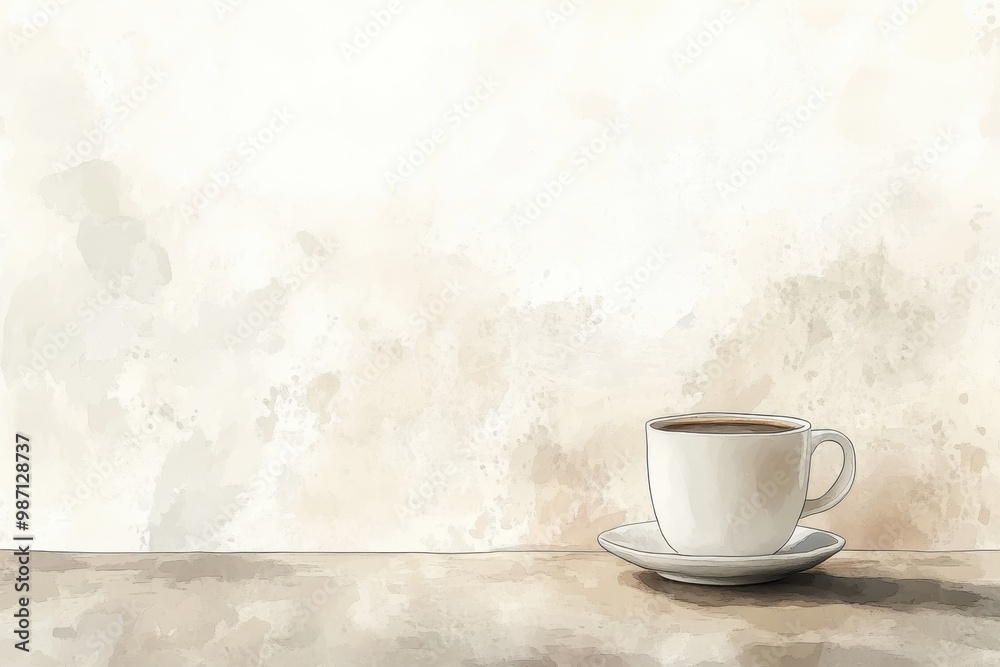 Solitude in a Social Scene - Forgotten Coffee Cup on Table in Watercolor Style Solitude in a Social Scene - Forgotten Coffee Cup on Table in Watercolor Style