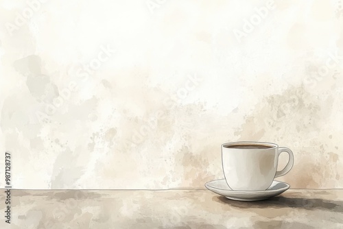 Solitude in a Social Scene - Forgotten Coffee Cup on Table in Watercolor Style