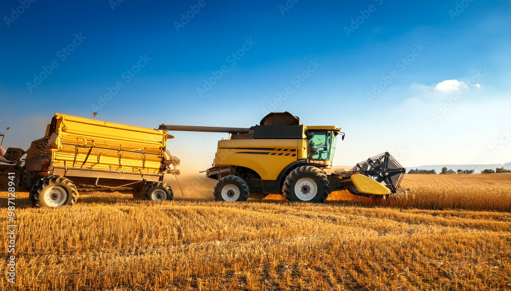 Obraz premium close view of modern combine harvester in action