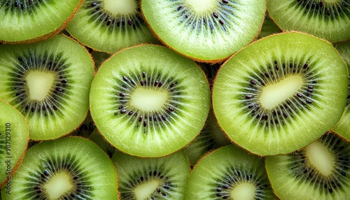 Close-up of Sliced Kiwi Fruit with Visible Seeds