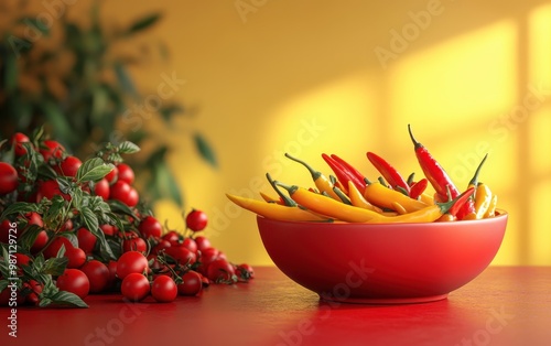 Red and Yellow Peppers in a Bowl photo