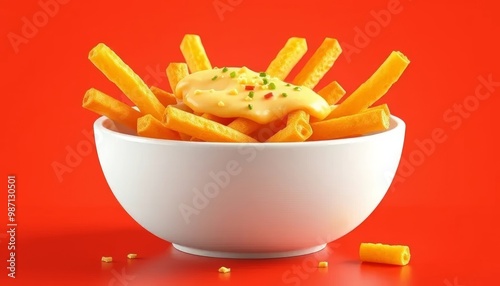 Cheese Fries in a White Bowl	
