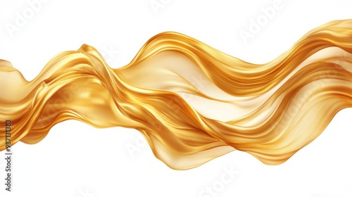 Abstract golden silk wavy cloth isolated on a white background, AI Generative