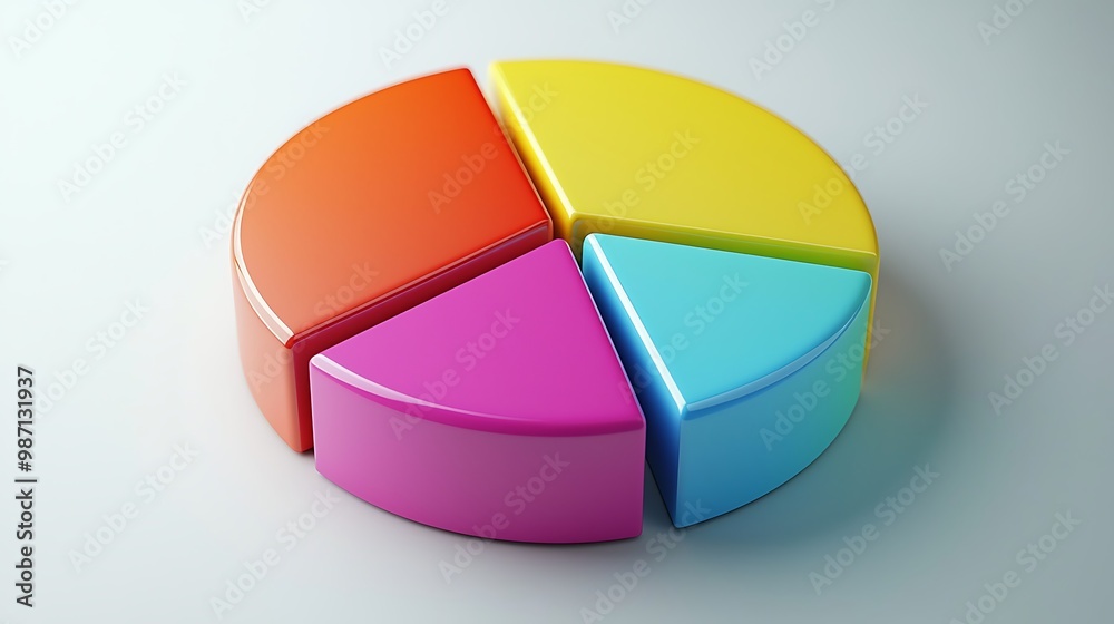 Obraz premium A colorful 3D pie chart graphic offers a clear and dynamic representation of data.