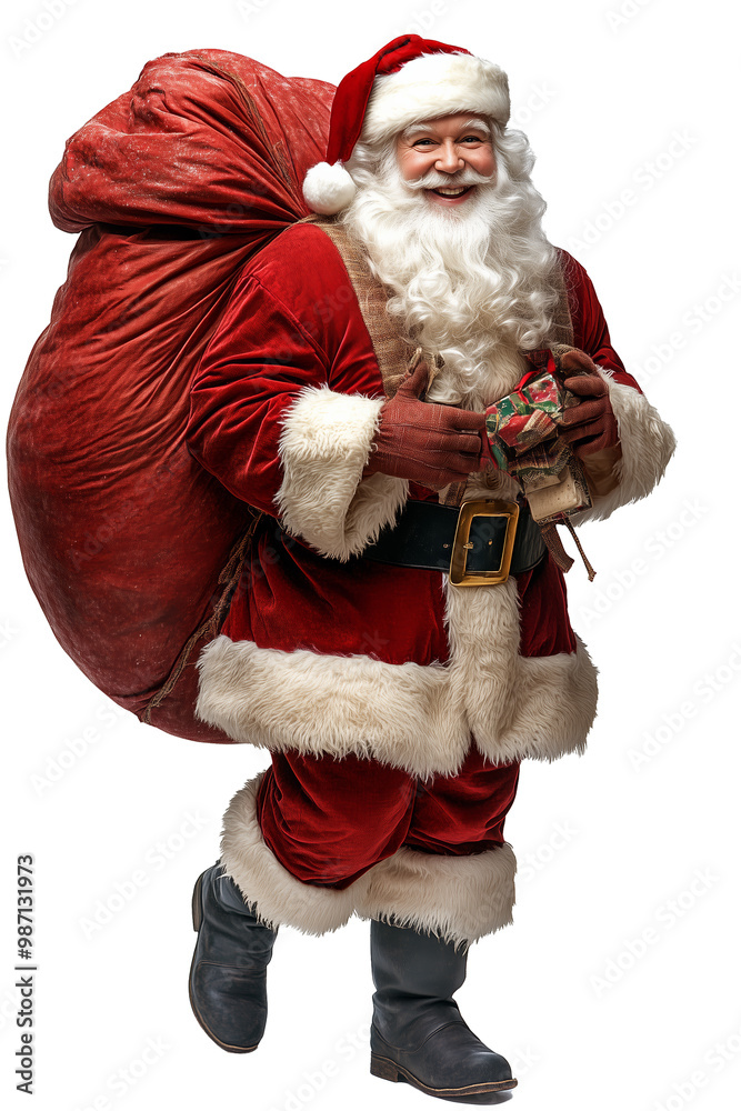 A joyful Santa Claus dressed in his traditional red and white suit ...