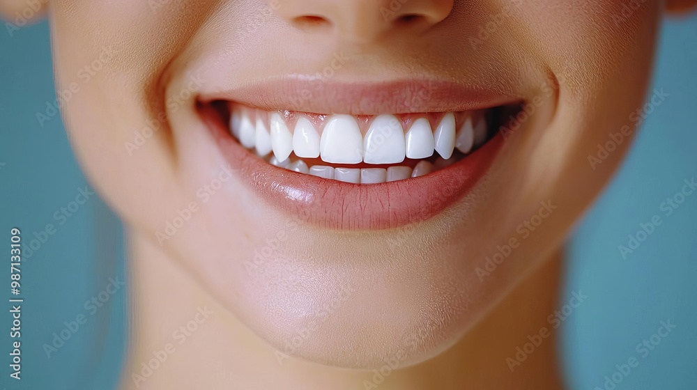 Dental office close-up of a patient's mouth with teeth and jaw being photographed by a dentist using a mirror