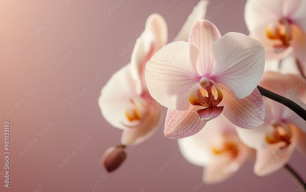 Obraz premium Delicate Orchid Blooms in Soft Lighting with Blurred Background