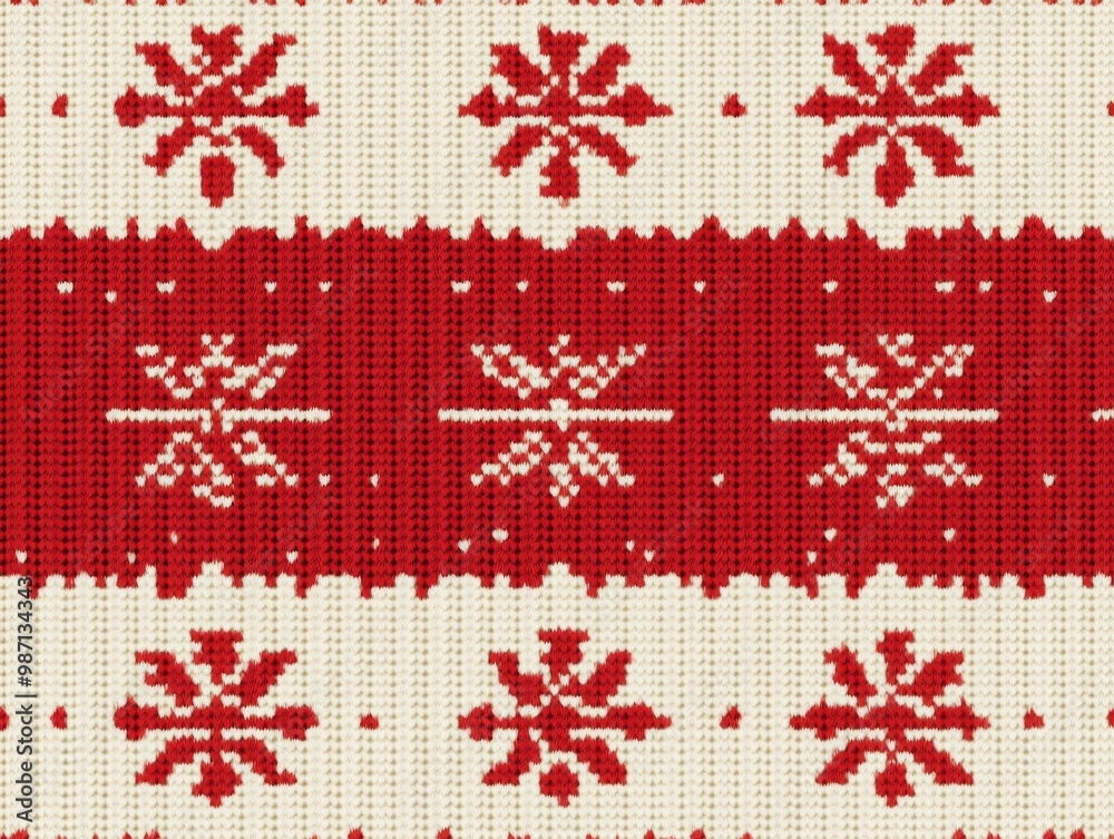2408 5.A Christmas seamless pattern with a red knitted texture, featuring geometric ornamentation reminiscent of winter fair isle sweater designs. The festive color palette and detailed knit pattern 2408 5.A Christmas seamless pattern with a red knitted texture, featuring geometric ornamentation reminiscent of winter fair isle sweater designs. The festive color palette and detailed knit pattern