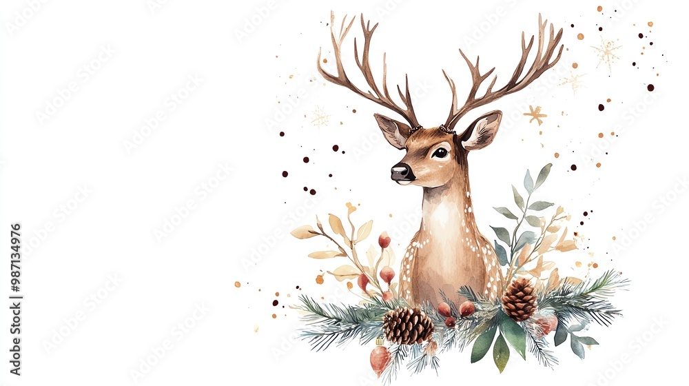 Boho Christmas deer clipart, with tribalpatterned fur, watercolor illustration, earthy tones, isolated on white background Boho Christmas deer clipart, with tribalpatterned fur, watercolor illustration, earthy tones, isolated on white background