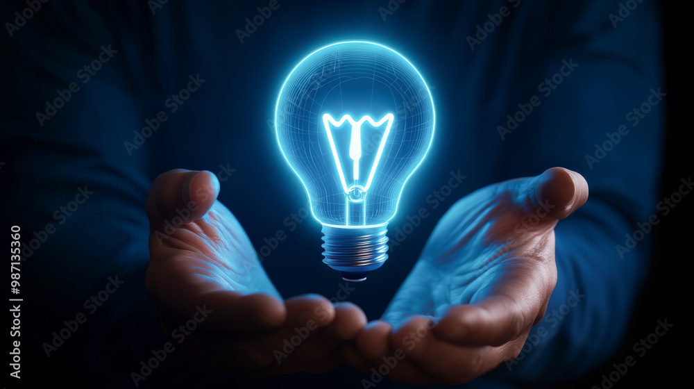 A glowing light bulb held in hands, symbolizing innovation, creativity, and bright ideas for the future. A glowing light bulb held in hands, symbolizing innovation, creativity, and bright ideas for the future.