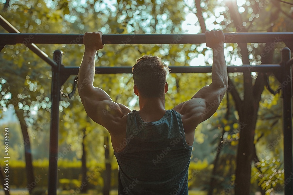 ai generative man doing calisthenics in the park ai generative man doing calisthenics in the park