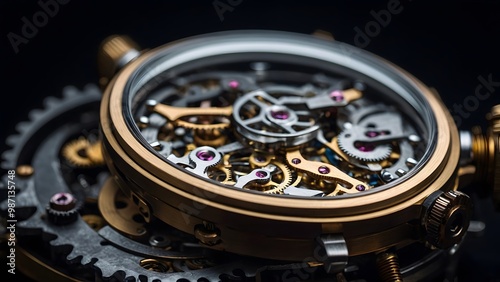 Wallpaper Mural Intricate Mechanics of a Vintage Watch Showcasing Delicate Gears and Craftsmanship in a Darkened Setting Torontodigital.ca