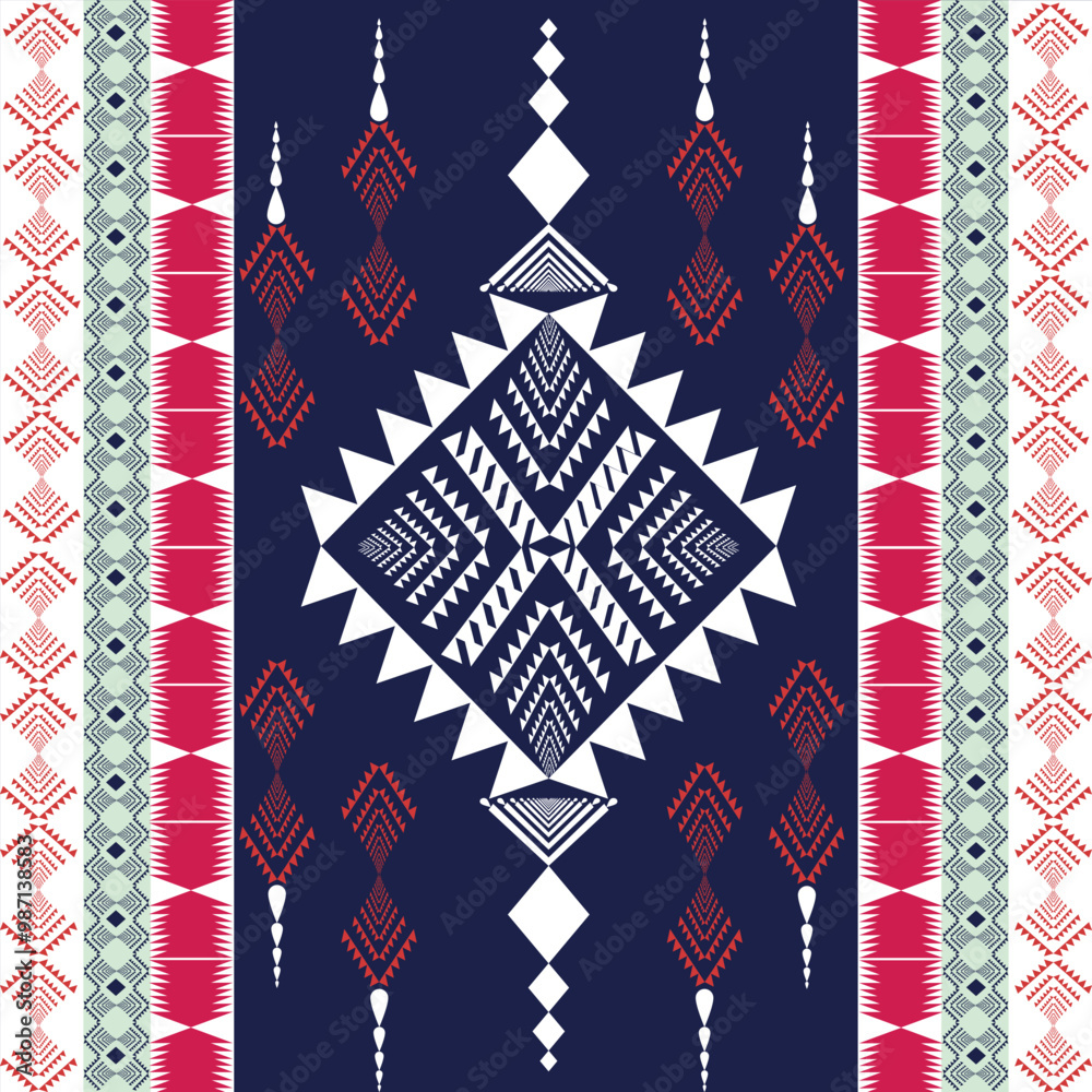 Fototapeta premium The abstract geometric ethnic pattern of traditional style. American fabric,African fabric Embroidery style, Design for carpet curtains, texture ,background, backdrop,wallpaper, clothing, wrapping, Ba