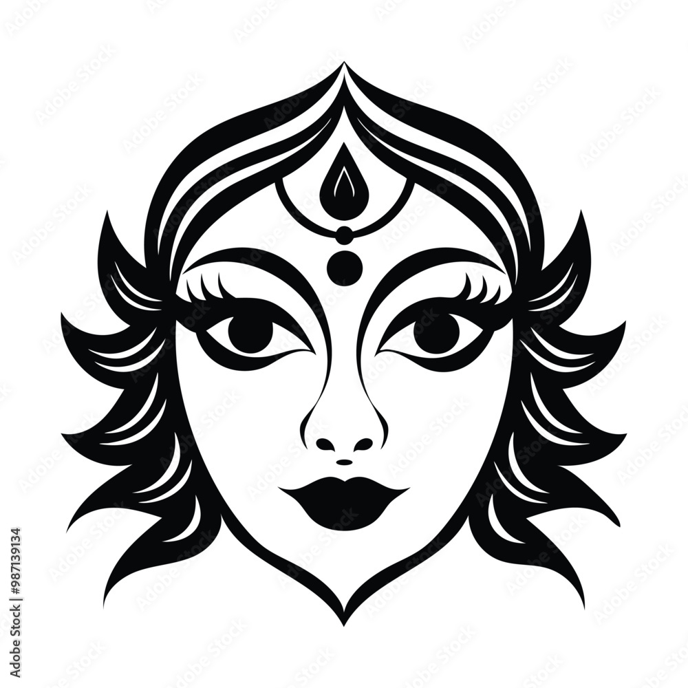 Creative hindu goddess durga face illustration. Happy Navratri, Durga Puja. Logotype icon goddess. Creative hindu goddess durga face illustration. Happy Navratri, Durga Puja. Logotype icon goddess.