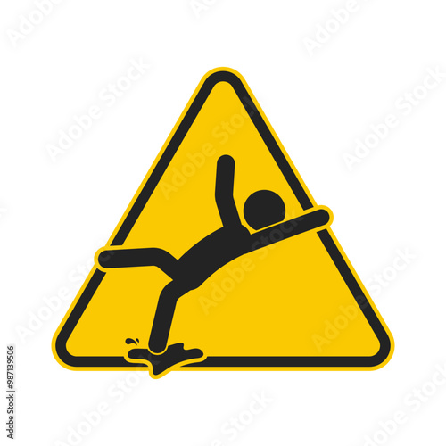Isolated pictogram of man falling on wet floor, template icon for safety sign cleaning in progress, janitor, slippery when wet, caution wet floor, fall hazard