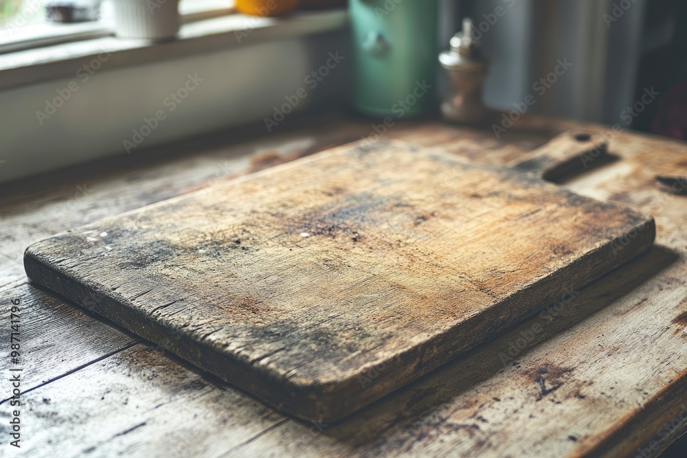 An old and moldy wooden board for cutting vegetables with knife scratches. Vintage kitchen appliance for cooking food , ai An old and moldy wooden board for cutting vegetables with knife scratches. Vintage kitchen appliance for cooking food , ai