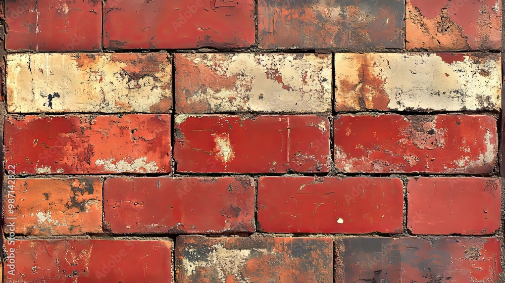Weathered Red Brick Wall with Patches of White Paint Weathered Red Brick Wall with Patches of White Paint
