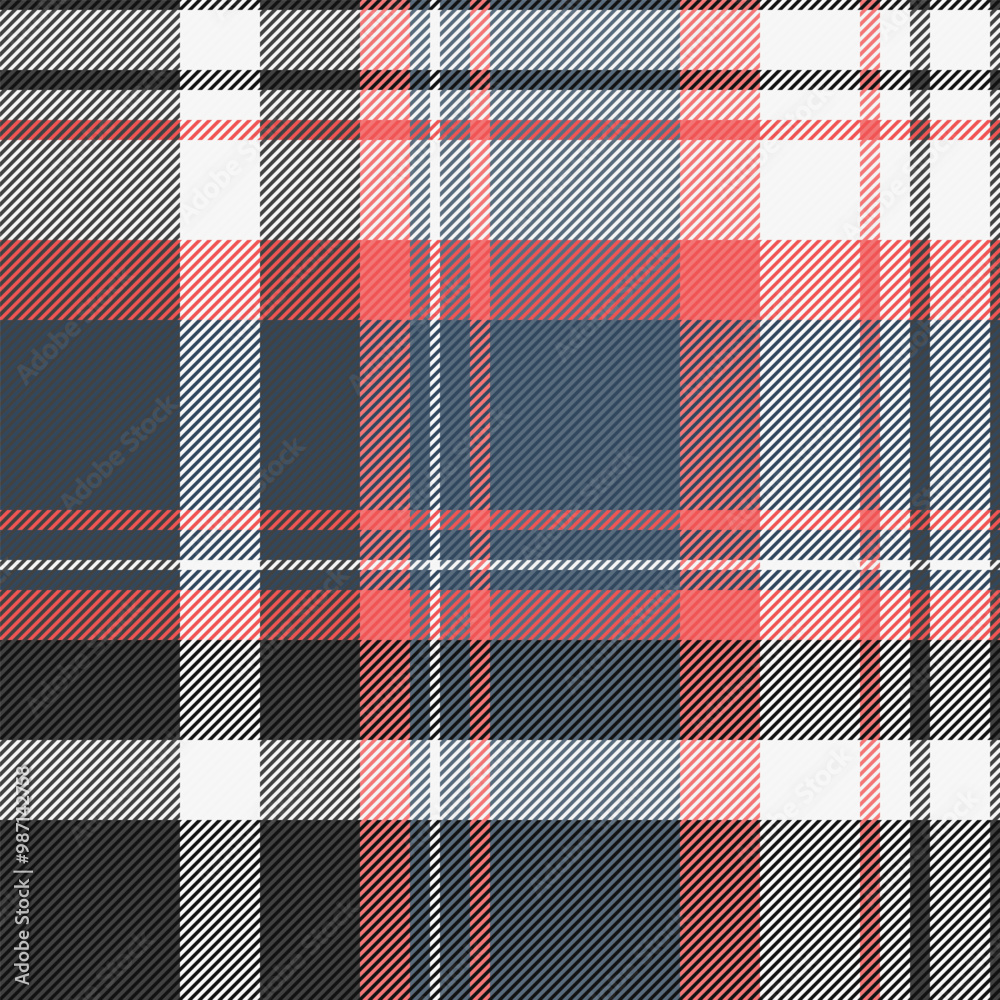 Fashionable tartan textile background, man texture seamless fabric. Top check plaid vector pattern in white and red colors.