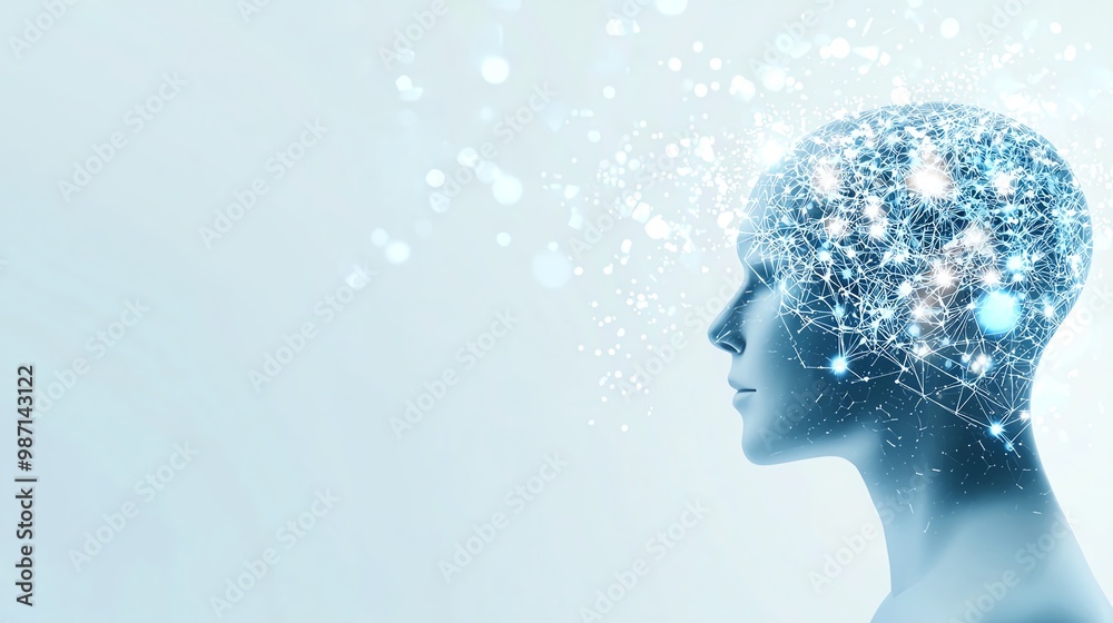Artificial intelligence concept with human head and digital brain on white background. Artificial intelligence concept with human head and digital brain on white background.