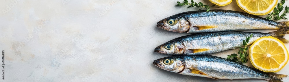 Fresh fish arranged beautifully with lemon slices and herbs, perfect for culinary presentations and food photography. Fresh fish arranged beautifully with lemon slices and herbs, perfect for culinary presentations and food photography.