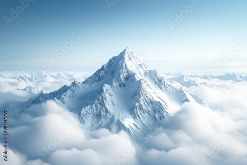 Wallpaper Mural A stunning snow-capped mountain peak rising above fluffy clouds, showcasing the beauty of nature and tranquility in a serene landscape. Torontodigital.ca