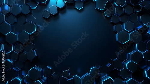 Dark Blue Hexagon Tech Design 96