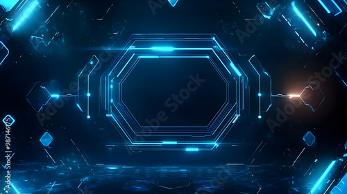 Blue Hexagon Sci-fi Design 97