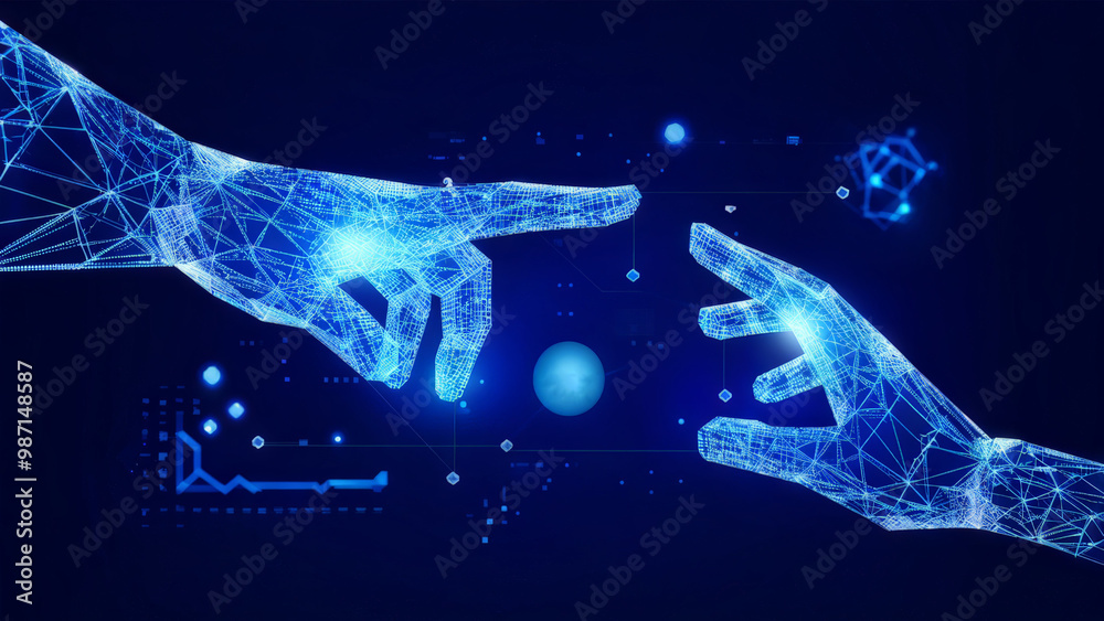 Fototapeta premium Technology style holographic hands, background