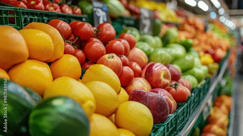 Fresh Fruits and Vegetables in a Grocery Store Fresh Fruits and Vegetables in a Grocery Store