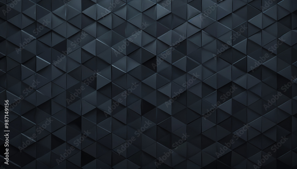 © Kazi_Muhith - Dark polished wall background with triangular mosaic tiles, glossy 3d blocks extruding rendering for wallpaper banner panorama