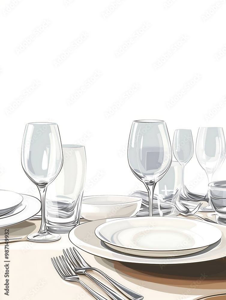 Minimalist Table Setting with Glassware and Plates: A Simple Illustration Minimalist Table Setting with Glassware and Plates: A Simple Illustration