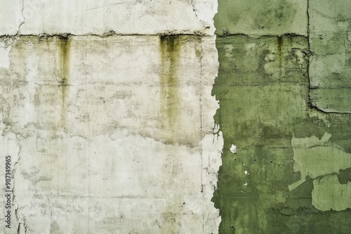 The concrete wall is painted in natural sand and green shades. Abstract industrial , ai