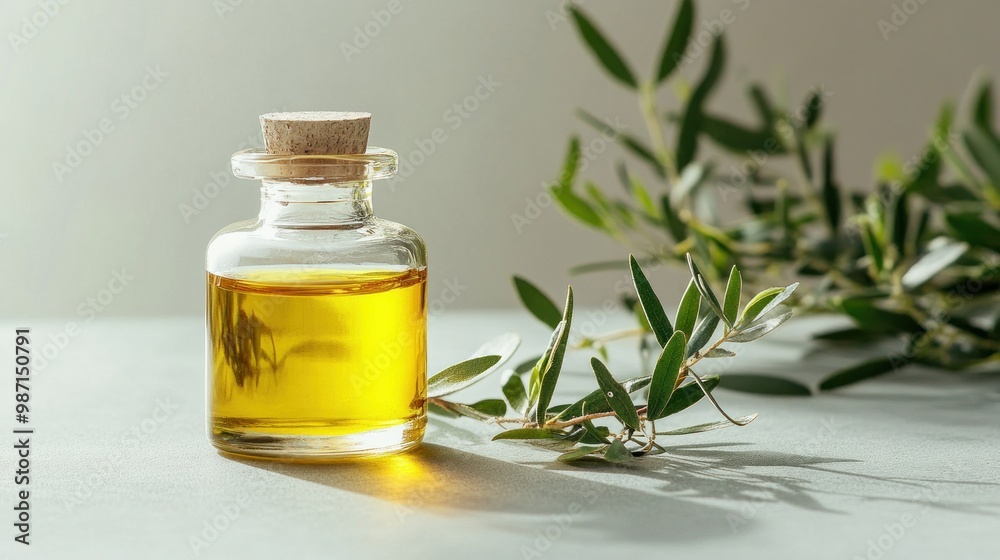 Olive Oil Bottle with Green Sprigs