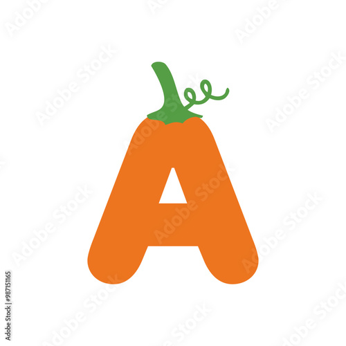 Logo con letra inicial A con forma de calabaza para tarjetas y felicitaciones de Halloween o del Día de Acción de Gracias