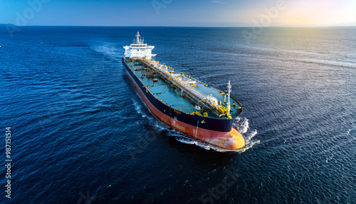 A crude oil tanker is a merchant ship specifically designed for carrying chemical products. photo