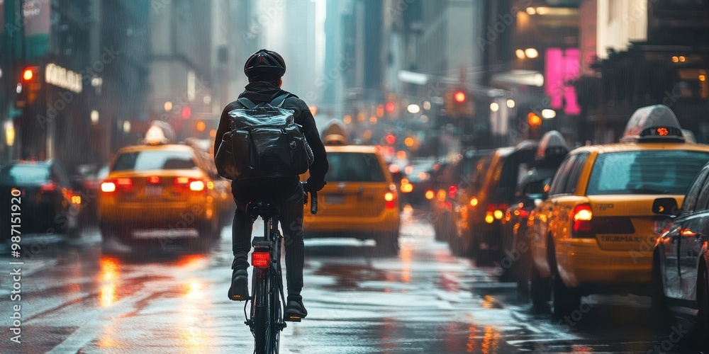 bicycle courier in a busy city bicycle courier in a busy city