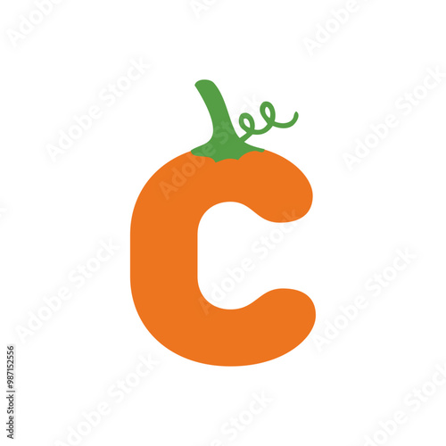 Logo con letra inicial C con forma de calabaza para tarjetas y felicitaciones de Halloween o del Día de Acción de Gracias