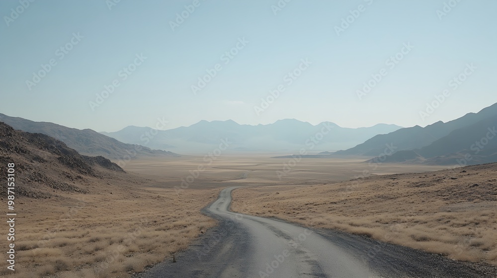 A long winding dirt road stretches through a vast and arid desert landscape drawing the eye toward the distant rugged mountains on the horizon This scenic minimalist image evokes a sense of solitude A long winding dirt road stretches through a vast and arid desert landscape drawing the eye toward the distant rugged mountains on the horizon This scenic minimalist image evokes a sense of solitude