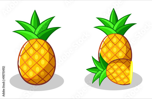 Fresh pineapple icon cartoon isolated on white vector illustration