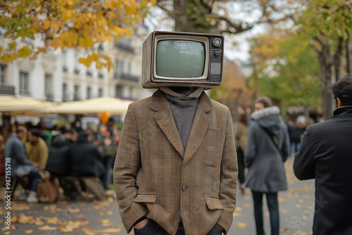 man with a vintage TV instead of a head photo