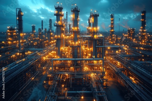 Wallpaper Mural Illuminated Refinery at Dusk Torontodigital.ca