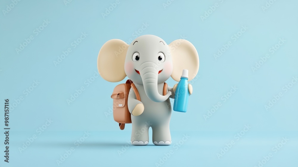Cute Cartoon Elephant Character Smiling Cheerfully in Playful 3D Digital