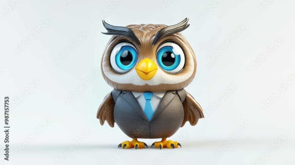 Cute Cartoon Owl in Suit and Tie Business Professional Mascot Character