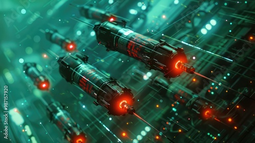 Futuristic sci fi spacecraft with sleek design and powerful rocket boosters launching into a vast cosmic universe filled with glowing energy trails