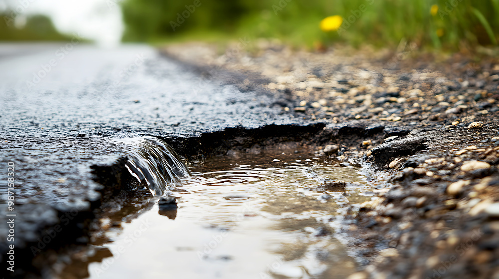 Fototapeta premium Water Leak From Drainage Pipe by Roadside