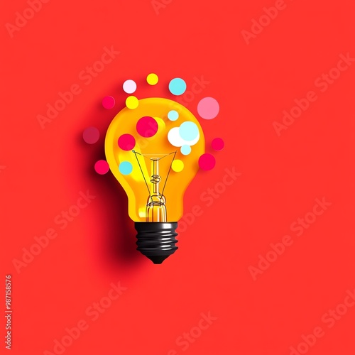 Light bulb with overlapping circles, intersection of ideas and growth, flat design illustration