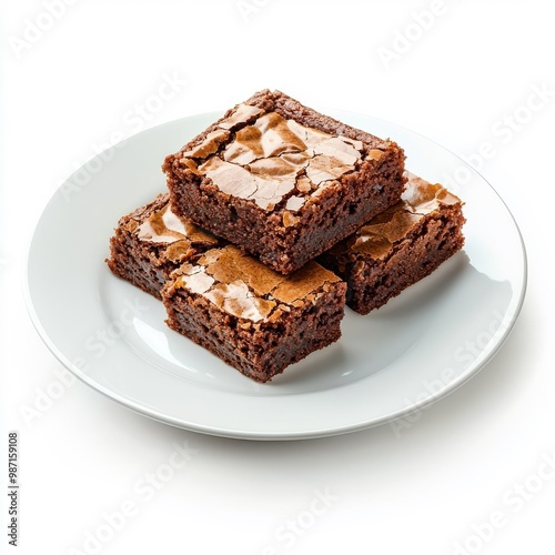 Brownies served on a white plate, isolated to emphasize their classic presentation and rich details.