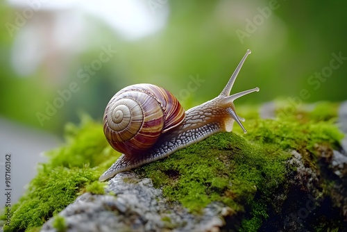 Snail on Mossy Rock