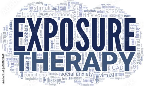 Exposure Therapy word cloud conceptual design isolated on white background.