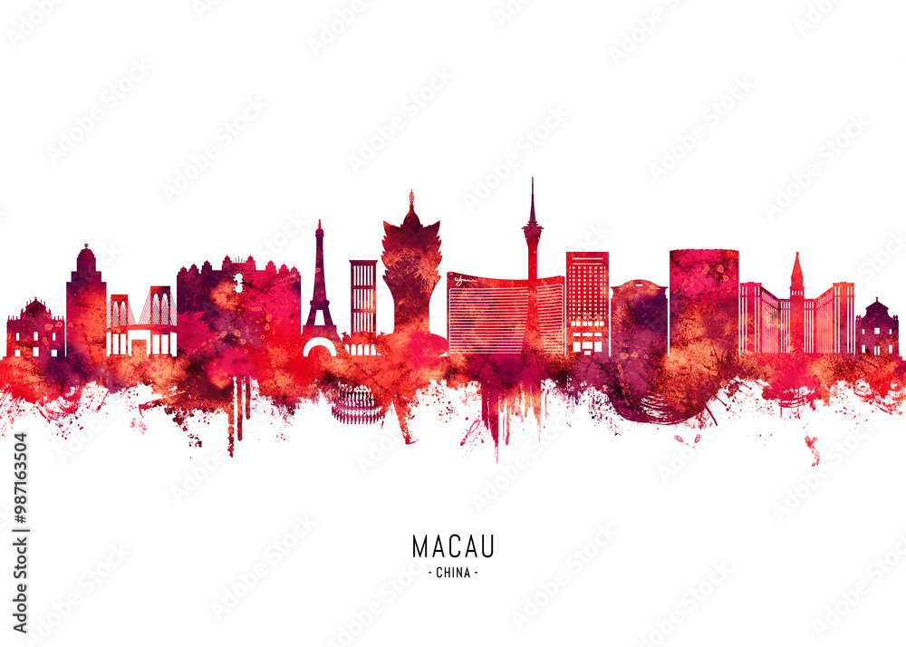 Macau China Skyline Red